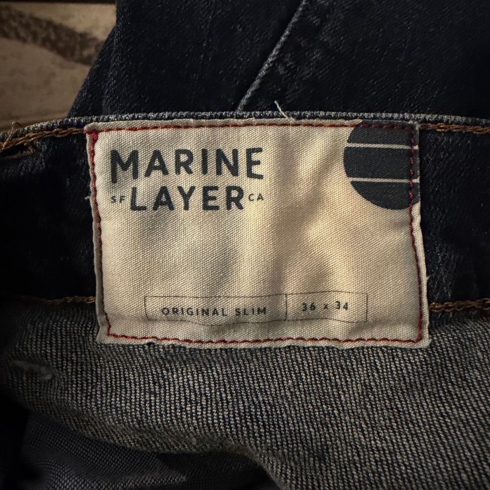 Marine Layer Original Slim Mens Jeans 36x34 Dark Wash Indigo Denim Pants - Picture 4 of 4